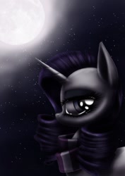 Size: 1000x1415 | Tagged: safe, artist:volcanico, rarity, pony, unicorn, clothes, moon, scarf