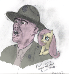 Size: 800x858 | Tagged: safe, artist:obsequiosity, fluttershy, human, full metal jacket, gunnery sergeant hartman, r. lee ermey