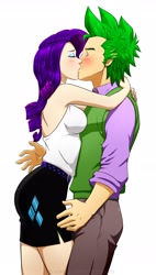 Size: 1575x2771 | Tagged: safe, artist:pia-sama, rarity, spike, blushing, female, humanized, kissing, male, older, older spike, shipping, simple background, sparity, straight, white background