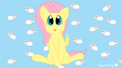 Size: 1920x1080 | Tagged: safe, artist:verminshy, fluttershy, pegasus, pony, sheep, cute, filly