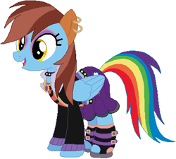 Size: 409x368 | Tagged: safe, artist:selenaede, artist:user15432, derpibooru import, rainbow dash, pegasus, pony, werewolf, base used, boots, choker, clawdeen wolf, clothes, crossover, cute, cute little fangs, ear piercing, earring, fangs, female, jewelry, mare, mattel, monster high, necklace, piercing, shoes, skirt, spiked choker