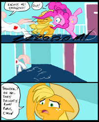 Size: 827x1025 | Tagged: safe, artist:metal-kitty, applejack, nurse redheart, pinkie pie, earth pony, pony, comic:mlp project, comic