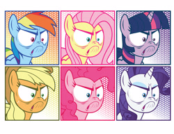 Size: 3300x2550 | Tagged: safe, artist:inspectornills, derpibooru import, applejack, fluttershy, pinkie pie, rainbow dash, rarity, twilight sparkle, twilight sparkle (alicorn), alicorn, earth pony, pegasus, pony, unicorn, tanks for the memories, angry, do i look angry, faic, female, mane six, mare, that was fast