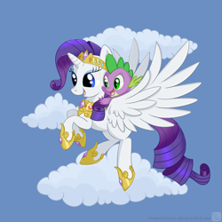 Size: 1000x1000 | Tagged: safe, artist:swanlullaby, rarity, spike, alicorn, dragon, pony, unicorn, female, jewelry, male, raricorn, shipping, sparity, straight