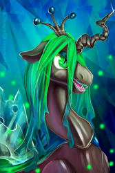 Size: 1024x1536 | Tagged: safe, artist:may-li128, queen chrysalis, changeling, changeling queen, female, open mouth, solo