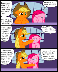 Size: 827x1025 | Tagged: safe, artist:metal-kitty, applejack, pinkie pie, earth pony, pony, comic:mlp project, comic, crying, palindrome get, tears of joy