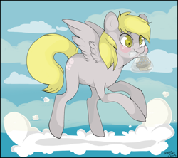 Size: 900x800 | Tagged: safe, artist:confetti-cake, derpy hooves, pegasus, pony, cloud, cloudy, female, mare, muffin, solo