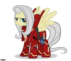 Size: 2000x1703 | Tagged: safe, artist:a4r91n, fluttershy, blood angels, crossover, fangs, flutterbat, hilarious in hindsight, power armor, powered exoskeleton, purity seal, warhammer (game), warhammer 40k