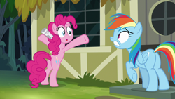 Size: 1280x720 | Tagged: safe, derpibooru import, screencap, pinkie pie, rainbow dash, earth pony, pegasus, pony, daring done?, newspaper, plot, rainbutt dash