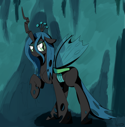 Size: 2065x2102 | Tagged: safe, artist:taurson, queen chrysalis, changeling, changeling queen, female, raised hoof, smiling, solo