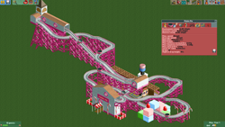 Size: 1280x720 | Tagged: artist needed, source needed, safe, pinkie pie, barely pony related, candy cane, grass, roller coaster, rollercoaster tycoon, simple background, text