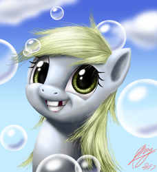 Size: 4358x4781 | Tagged: safe, artist:244705, derpy hooves, pegasus, pony, absurd resolution, bubble, female, gap teeth, mare, smiling, teeth