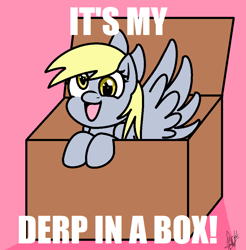 Size: 934x950 | Tagged: safe, artist:bluiceyy, derpy hooves, :d, box, dick in a box, happy, image macro, text, the lonely island