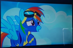 Size: 1600x1041 | Tagged: safe, derpibooru import, screencap, rainbow dash, pegasus, pony, secrets and pies, clothes, solo, uniform, wonderbolts uniform