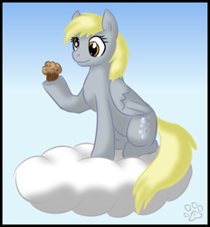 Size: 1293x1395 | Tagged: safe, artist:stormblaze-pegasus, derpy hooves, pegasus, pony, cloud, female, mare, muffin, solo