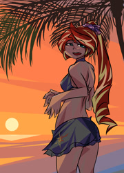 Size: 800x1109 | Tagged: safe, artist:tyuubatu, sunset shimmer, human, bikini, clothes, humanized, solo, sunset, swimsuit