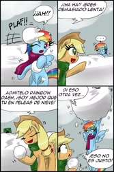 Size: 1024x1530 | Tagged: safe, artist:ciriliko, artist:innuendo88, applejack, rainbow dash, earth pony, pegasus, pony, creeper, spanish, translation