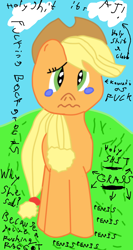 Size: 800x1500 | Tagged: safe, artist:seika, applejack, earth pony, pony, blonde mane, female, mare, orange coat, solo, vulgar