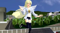 Size: 1600x900 | Tagged: safe, artist:mimothejackal, derpy hooves, 3d, humanized, mmd, solo, winged humanization