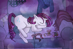 Size: 1024x682 | Tagged: safe, artist:pijay, rarity, pony, unicorn, ribbon, sleeping, solo, thread