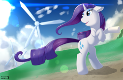 Size: 2983x1951 | Tagged: safe, artist:skyart301, rarity, pony, unicorn, rearing, solo, wind turbine generator