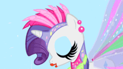 Size: 500x281 | Tagged: safe, screencap, rarity, pony, unicorn, sonic rainboom (episode), and then there's rarity, animated, fashion disaster, glimmer wings, irony, makeup, tacky