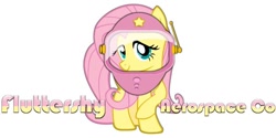 Size: 792x395 | Tagged: safe, fluttershy, pegasus, pony, helmet, kerbal space program, looking at you, raised hoof, smiling, solo