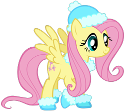 Size: 2300x2050 | Tagged: safe, fluttershy, pegasus, pony, boots, christmas, clothes, hat, hearth's warming eve, scarf, simple background, solo, transparent background, vector