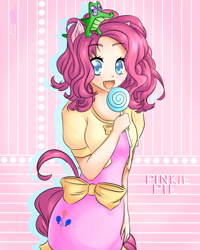 Size: 800x1000 | Tagged: safe, artist:glitteringsky, gummy, pinkie pie, eared humanization, humanized, tailed humanization