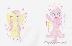 Size: 899x583 | Tagged: safe, artist:dragoon, fluttershy, pinkie pie, earth pony, pegasus, pony, duo, duo female, female, mare, pink coat, pink mane, yellow mane