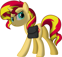 Size: 2500x2303 | Tagged: safe, artist:bubblestormx, sunset shimmer, pony, unicorn, equestria girls, equestria girls (movie), plot, saddle bag, shading, simple background, solo, transparent background, vector