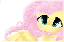 Size: 3000x2000 | Tagged: safe, artist:marisalle, fluttershy, pegasus, pony, bust, female, looking at you, mare, portrait, signature, simple background, smiling, smiling at you, solo, white background