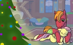 Size: 2400x1500 | Tagged: safe, artist:pampoke, big macintosh, fluttershy, earth pony, pegasus, pony, fluttermac, hearth's warming eve, male, pregnant, shipping, stallion, straight