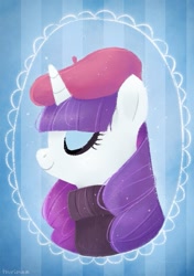 Size: 437x620 | Tagged: safe, artist:tsurime, rarity, pony, unicorn, beatnik rarity, beret, bust, clothes, hat, portrait, solo, sweater