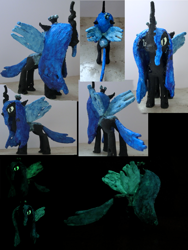 Size: 3000x4000 | Tagged: safe, artist:bastler, derpibooru exclusive, queen chrysalis, changeling, changeling queen, 3d print, collage, female, figurine, glow in the dark, irl, multiple angles, painted, photo, solo