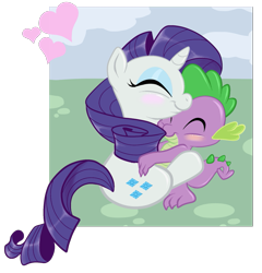 Size: 801x835 | Tagged: safe, artist:starlite-synth, rarity, spike, dragon, pony, unicorn, blushing, duo, eyes closed, female, heart, hug, interspecies, male, shipping, sparity, straight