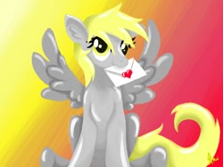 Size: 640x480 | Tagged: safe, artist:silvercommando, derpy hooves, pegasus, pony, female, heart, letter, mail, mare, mouth hold, solo