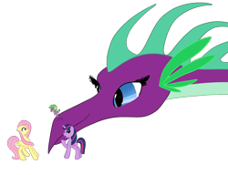 Size: 1396x1074 | Tagged: source needed, useless source url, safe, artist:otterlore, derpibooru import, fluttershy, spike, twilight sparkle, dragon, pegasus, pony, simple background, spike's mother, transparent background