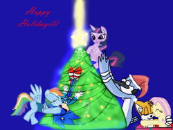 Size: 1024x768 | Tagged: safe, artist:kaiamurosesei, fluttershy, pegasus, pony, crossover, crossover shipping, female, fluttertails, holiday, interspecies, male, miles "tails" prower, mordecai, mordetwi, shipping, sonic the hedgehog, sonic the hedgehog (series), sonicdash, straight