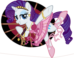 Size: 11000x8676 | Tagged: safe, artist:tygerbug, rarity, pony, unicorn, absurd resolution, ballet slippers, bow, bracelet, circus, clothes, dress, flower, headband, necklace, ribbon, shoes, tightrope, tutu, umbrella