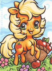 Size: 255x350 | Tagged: safe, artist:celesse, applejack, earth pony, pony, chibi, female, mare, solo