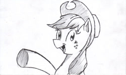 Size: 900x532 | Tagged: safe, artist:cheasyman, applejack, earth pony, pony, monochrome, solo, traditional art