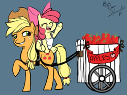 Size: 544x406 | Tagged: safe, artist:killermermaid001, apple bloom, applejack, earth pony, pony, ponies riding ponies, riding