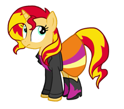 Size: 707x621 | Tagged: dead source, safe, artist:nintendash, sunset shimmer, pony, unicorn, clothes, equestria girls outfit, simple background, skirt, solo, transparent background, vector