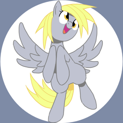 Size: 500x500 | Tagged: safe, artist:30clock, derpy hooves, pony, bipedal, dancing, happy, pixiv, simple background, spread wings