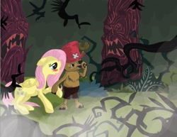 Size: 551x425 | Tagged: safe, fluttershy, pegasus, pony, crossover, everfree forest, one piece, tony tony chopper