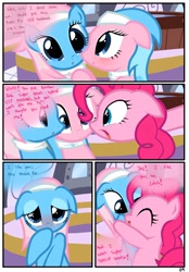 Size: 1741x2500 | Tagged: safe, artist:pyruvate, aloe, lotus blossom, pinkie pie, earth pony, pony, comic:the usual, blushing, comic, female, lesbian, lotuspie, shipping, spa twins