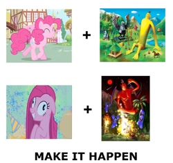 Size: 1480x1400 | Tagged: safe, pinkie pie, earth pony, pony, doshin the giant, exploitable meme, jashin the giant, make it happen, nintendo, pinkamena diane pie