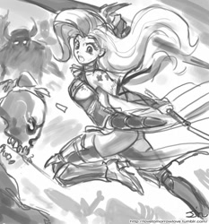 Size: 735x788 | Tagged: safe, artist:johnjoseco, fluttershy, human, ass, castlevania, clothes, cosplay, costume, crossover, grayscale, humanized, monochrome, shanoa