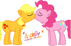 Size: 535x344 | Tagged: safe, artist:fangkittyartist, applejack, pinkie pie, earth pony, pony, applepie, female, kissing, lesbian, shipping